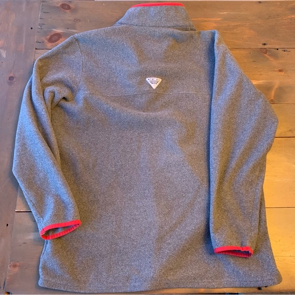 Columbia PFG 1/4 Button Fleece Pullover Size L Grey W/ Red Accents - Picture 3 of 5